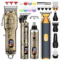 Professional Hair Clippers for Men,Hair Clippers+T-Blade Trimmer+Electric Shaver+Nose Hair Trimmer Set,9 in 1 Cordless Barber Hair Cutting Kit LCD Display Gifts (Gold)