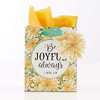 Christian Art Gifts Gift Bag/Tissue Paper Set Be Joyful Always 1 Thessalonians 5:16 Bible Verse, Yellow Floral, Extra Small