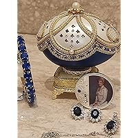 Exquisite Princess Diana SILVER Jewelry set & Coin & Fabergé Egg Faberge Austrian Sapphire set 24kGold ARTISAN HANDCRAFTED Natural Faberge egg SET Lady Diana Home Decor Collection gifts women MUSIC