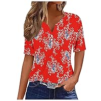 Summer Outfits for Women Ladies Tops and Blouses Casual Short Sleeve Shirts Plaid V Neck Tshirts Button Down Tees