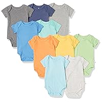 HonestBaby 10-Pack Short Sleeve Bodysuits One-Piece for Infant Boys, Girls, Unisex Baby 100% Organic Cotton