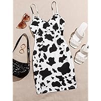 Dresses for Women 2022 Cow Print Surplice Cami Mini Dress (Color : Black and White, Size : X-Small)