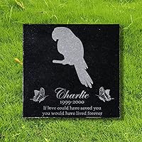 6x6 inches Parrot Memorial Stone Gift, Personalized Pet Memorial Stones, Black Granite Memorial Garden Stone Laser Engraved, Gifts for Someone Who Lost a Loved One
