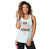 Zumba Loose Graphic Print Dance Fitness Tank Tops Activewear Workout Tops for Women, M, Clear Seas