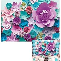 7x5ft Mother's Day 3D Colorful Paper Flowers Backdrop Purple Pink Rose Hand-Make Flower Background Baby Shower Girl Adults Bachelorette Bridal Shower Wedding Prop Studio