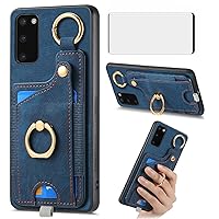 Asuwish Phone Case for Samsung Galaxy S20 5G 6.2 inch Wallet Cell Cover with Tempered Glass Screen Protector and Slim Ring Stand Credit Slot Mobile Kickstand Card Holder S 20 20S UW S2O G5 Men Blue
