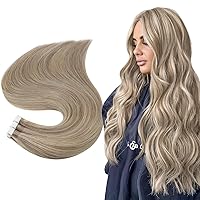 Tape In Hair Extensions Human Hair Color 18 Ash Blonde Highlight 22 Light Blonde Remy Human Hair Tape in Extensions Highlighted 22inch Double Sided Tape In Hair 50G 20 Pcs