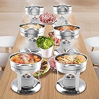 6 Packs Individual Single Shabu Hot Pot,1QT Mini Round Chafing Dish Buffet Set,Stainless Steel Food Server Warmers with Glass Lids for Caterings Parties Wedding