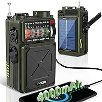 NOAA Weather Radio - 4000mAh AM/FM/WB/SW Emergency Radio with Bluetooth,Flashlight,SOS Alarm, Powered by USB Charged,Hand Crank & Solar Power for Camping, Emergency
