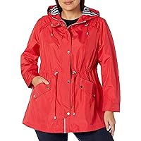 Details Women's Plus Size Zip Front Hooded Anorak, Red, 1X