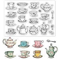 GLOBLELAND Tea Coffee Cups Clear Stamps Afternoon Tea Theme Embossing Stamp Sheets Teapot Silicone Seal Rubber for DIY Scrapbooking and Card Making Paper Craft Decor (DIY-WH0167-57-0434-US19)