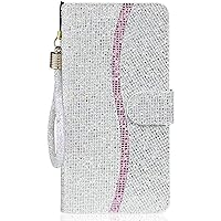 Guppy Bling Wallet Case Compatible with iPhone 15, PU Flip Blocking Wallet with Wrist Strap Magnetic Closure Built-in Kickstand Protective Case - Silver