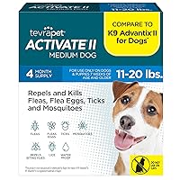 Activate II Flea and Tick Prevention for Dogs | 4 Count | Medium Dogs 11-20 lbs | Topical Drops | 4 Months Flea Treatment