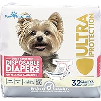Paw Inspired 32ct Disposable Dog Diapers | Female Dog Diapers Ultra Protection | Diapers for Dogs in Heat, Excitable Urination, or Incontinence (X-Small)