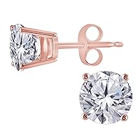 1.00ctw Round Created Pink Sapphire Cute Belle Princess Stud Earrings IN 14k Rose Gold Finish
