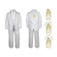 New Born Baby Boy Christening Baptism White Tail Suit Mary Maria on Back Sm-7