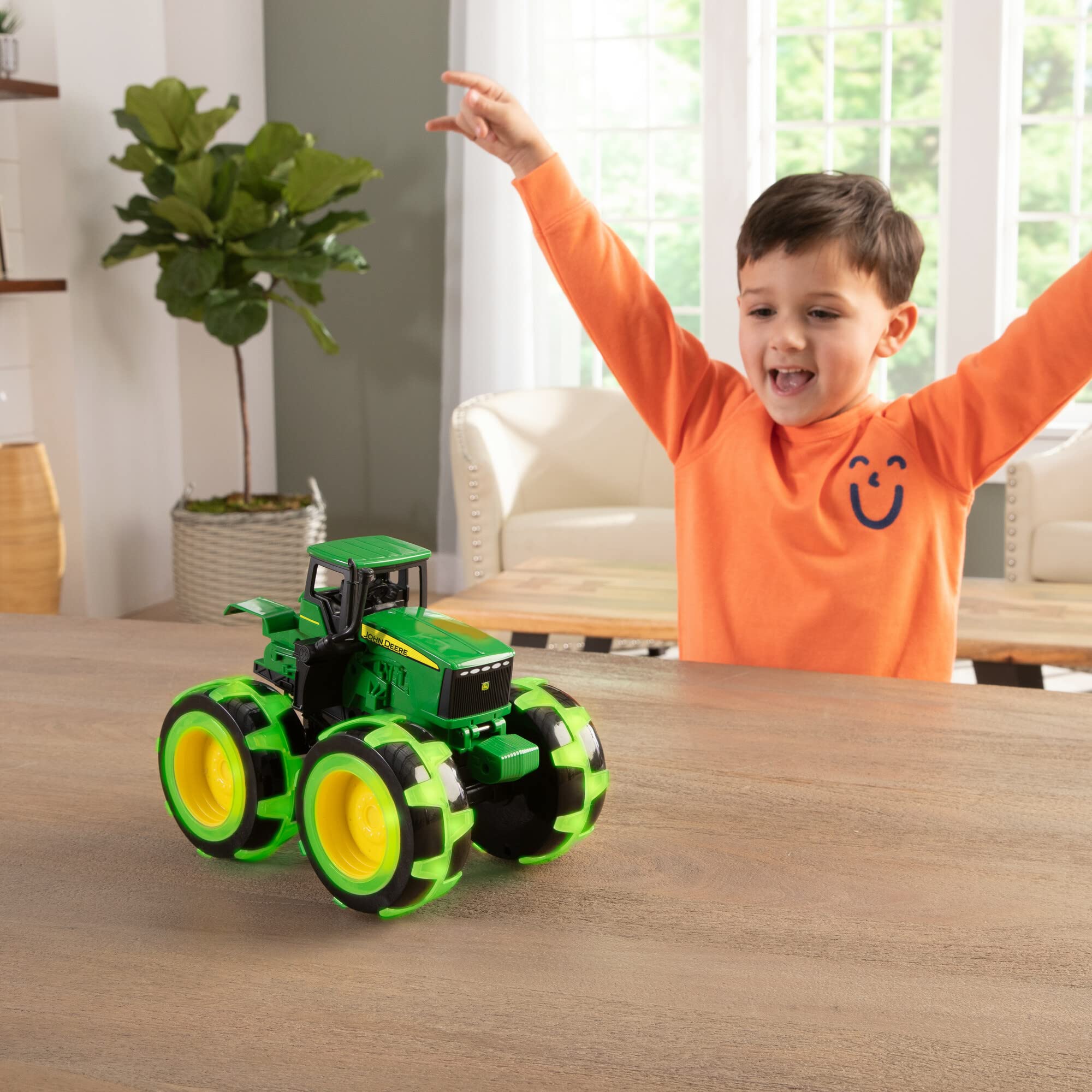 John Deere Tractor - Monster Treads Lightning Wheels - Motion Activated Light Up Monster Truck Toy - John Deere Tractor Toys - Kids Toys Ages 3 Years and Up,Green