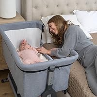 Baby Bassinet, Bedside Sleeper for Infant & Newborn, Baby Bed for Safe Co-Sleeping, Easy Folding Portable Crib w/Storage Basket, Adjustable Height, Wheels, All Mesh, w/Travel Bag (Grey)