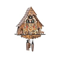 Engstler Quartz Cuckoo Clock Black Forest House with Moving Wood Chopper and Mill Wheel, with Music EN 4661 QMT