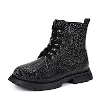 JABASIC Girls Boys Ankle Boots Lace-Up Waterproof Work Boots with Side Zipper
