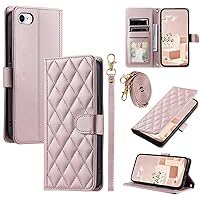 Cell Phone Case Wallet Compatible with iPhone 6/6S/7/8/SE2(2020)/SE3(2022) Wallet case with Credit Card Holder,Soft PU Leather Magnetic Wrist Shoulder Strap, Flip Folio Book PU Leather Phone case Shoc