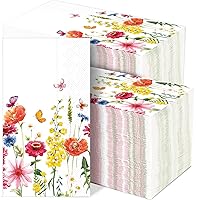 gisgfim 100 Pcs Floral Guest Napkins Spring Flowers Disposable Napkins Decorative Wildflower Hand Towels Butterfly Flower Party Napkins Garden Blossom Guest Towels for Bathroom, Dinner Party Decor