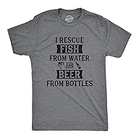 Mens I Rescue Fish from Water and Beer from Bottles Tshirt Funny Fishing Drinking Tee