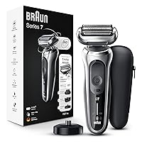 Braun Series 7 360 Flex Head Electric Shaver with Beard Trimmer for Men, Rechargeable, Wet & Dry with Charging Stand & Travel Case, Silver Black