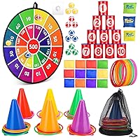 3 Sets Carnival Games Combo Set, Dart Board with Balls Plastic Cones Ring Bean Bags Toss Game Can Bean Bag Toss Game for Boys Girls Adults Family Birthday Party Carnival Yard Indoor and Outdoor Games