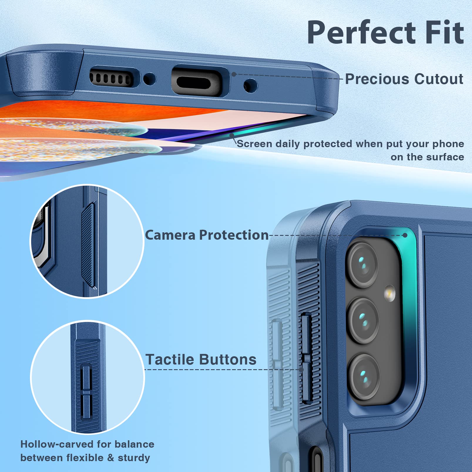 FNTCASE for Samsung Galaxy A14 5G Case: Dual Layer Shockproof Magnetic Kickstand Cell Phone Cover Protective with Rugged Ring Holder & Screen Protector Military Heavy Duty, 6.6 inch, 2023 (Navy Blue)