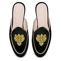 Journey West Women's Mules Flats with Embroidery Belgian Loafers Slip on Slippers for Women