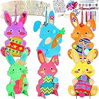 36 Pack Easter Unfinished Wood Crafts for Kids DIY Coloring Easter Bunny Cutout DIY Easter Hanging Rabbit Wood Arts Crafts Ornaments for Party Favors Activities Gifts Spring Home Decorations