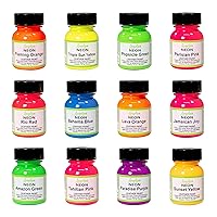 Angelus Neon Leather Paint 1oz 12 Color Set Kit For Sneakers, Shoes Boots, Jackets, Shirts, Cups, & More- Made in USA