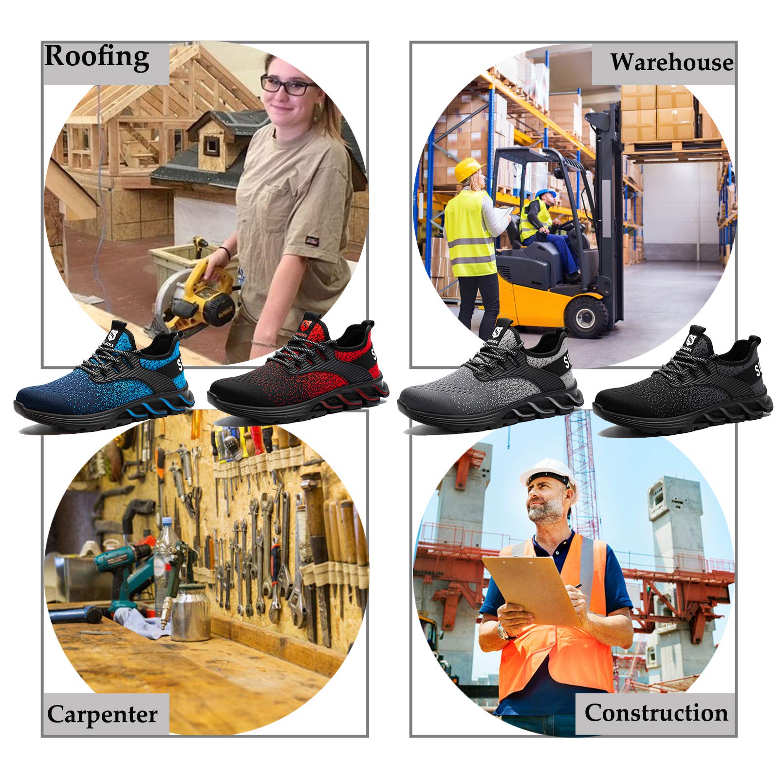 SUADEX Steel Toe Shoes for Men Women Indestructible Work Shoes Lightweight Comfortable Safety Sneakers Slip-Resistant Composite Toe Shoes for Construction
