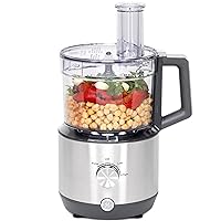 GE Food Processor |12 Cup | Complete with 3 Feeding Tubes & Stainless Steel Accessories-3 Discs + Dough Blade | 3 Speed | for Shredded Cheese, Chicken & More | Kitchen Essentials | 550 Watts