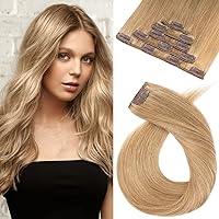 Clip in Hair Extensions Real Human Hair, 27 Dark Blonde 22 inch 75g 5pcs Clip in Remy Human Hair Extension Natural&Soft Straight Hair for Women