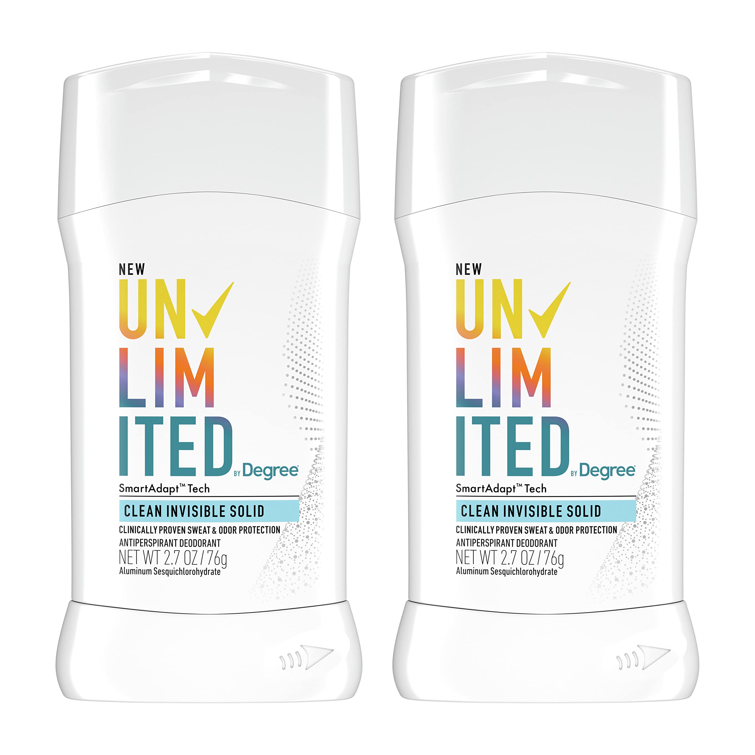 Degree Unlimited Antiperspirant Deodorant Stick Clean 2 Count Long-Lasting Sweat & Odor Protection with Antiperspirant Technology SmartAdapt Tech 2.7 oz