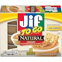 Jif To Go Natural Creamy Peanut Butter Spread, 8-1.5 Ounce Cups, Smooth and Creamy Texture, Snack Size Packs