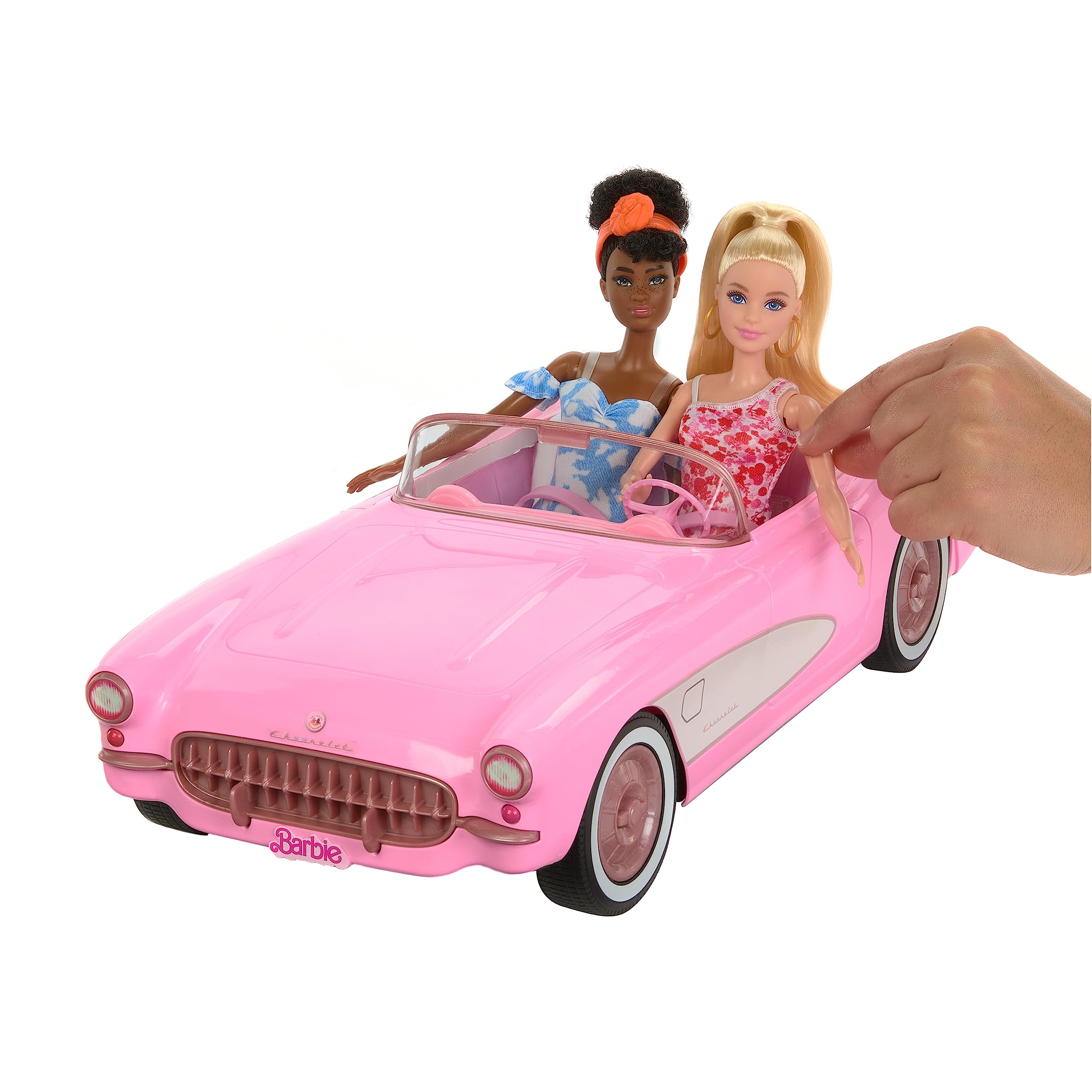 Hot Wheels RC Barbie Corvette, Battery-Operated Remote-Control Toy Car from Barbie The Movie, Holds 2 Barbie Dolls, Trunk Opens for Storage