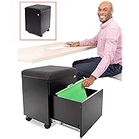 Vert | Rolling File Cabinet | 2 Drawer Mobile File Cabinet with Locking Storage | Small Filing Cabinet with Cushion Top for an Extra Place to Sit | Perfect for Home & Office! (Black)
