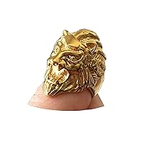 Mens Gold Stainless Steel Vintage Gothic Biker Lion Head Ring Band Animal Design Ring, 14k Gold Finish Ring, Life time warranty on gold, Heavy Animal Pinkie Pinky Ring, Mens Jewelry Prime Delivery