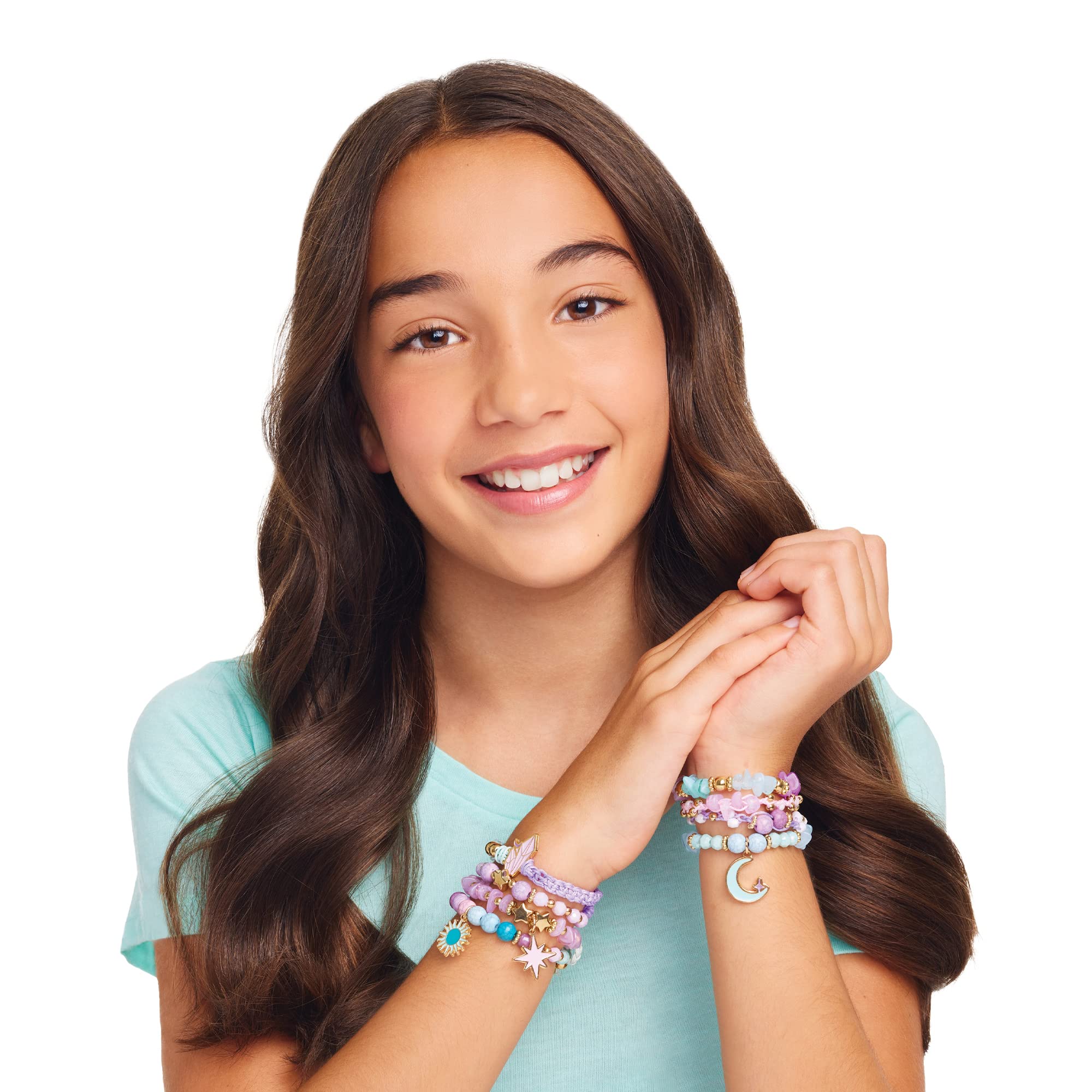 Make It Real: Celestial Stones Bracelets Kit - Create 8 Fashionable Bracelets, 4 Celestial Charms, 270 Pieces, Includes Play Tray, All-in-One, DIY Jewelry Kit, Tweens & Girls, Arts & Crafts, Ages 8+
