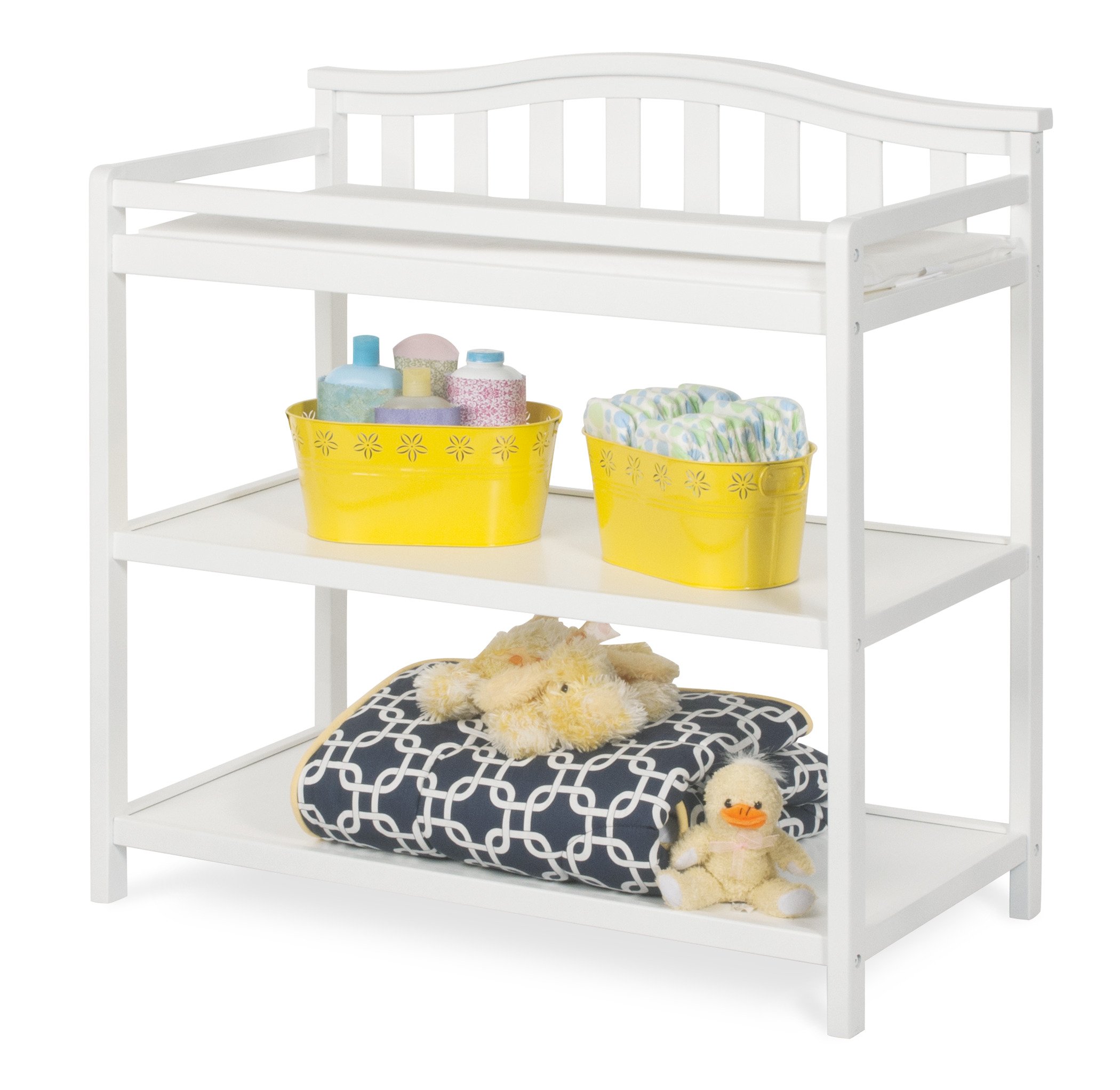 Foundations Child Craft Infant Changing Table with Arch Top Back, Water-Resistant Pad and Safety Strap, Matte White