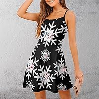 USA Snowflake Women's All Over Printed Sling Dress Sleeveless Strap Swing Sundress