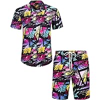 J.VER Men's Hawaiian Shirts Casual Button Down Short Sleeve Shirts Set Printed Shorts Beach Tropical Hawaii Suits