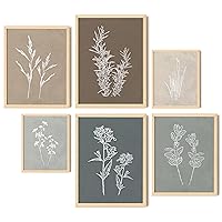EXCOOL CLUB Vintage Botanical Prints - 12x16 Rustic Botanical Wall Art Prints, Beige Farmhouse Wall Decor, Boho Neutral Plant Pictures, Minimalist Floral Paintings for Home Bedroom (UNFRAMED)