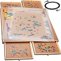1000 Piece Rotating Wooden Jigsaw Puzzle Table - 4 Drawers, Puzzle Board with Puzzle Cover | 22 1/4” x 30