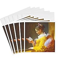 3dRose InspirationzStore Vintage Art - The Reader by Jean-Honore Fragonard - young woman - girl reading in yellow dress - famous art repro - 6 Greeting Cards with envelopes (gc_157624_1)