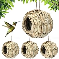 Hummingbird Houses for Outside 4PCS Grass Woven Bird Houses Hanging Hummingbird Nest with Hanging Rope Bird Hut for Patio Lawn Garden Decorations 4.7x4.7 Inch