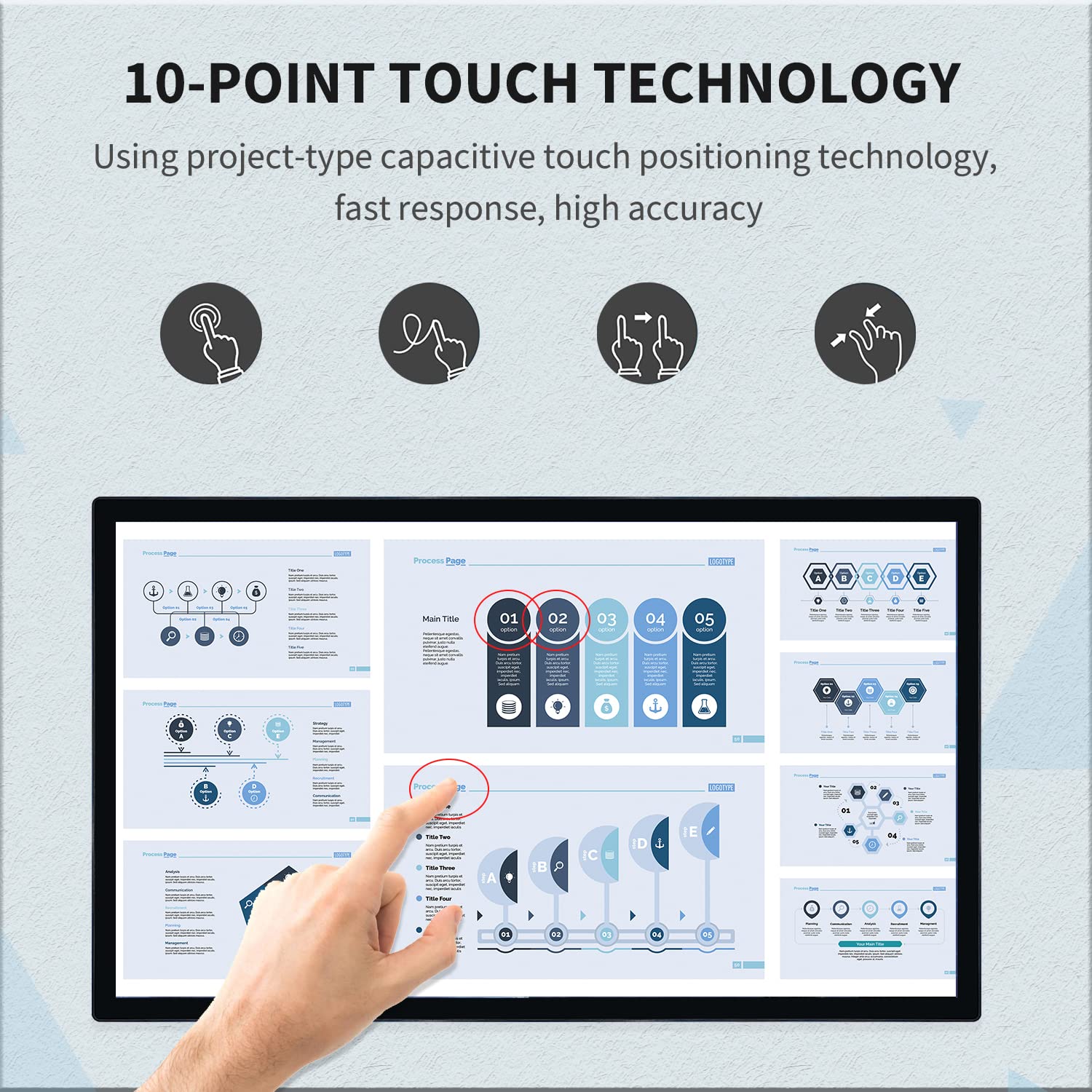 TouchWo 32 inch Capacitive Multi-Touch Screen Industrial Monitor, 16:9 Display 1920 x 1080P, Built-in Speakers, USB, VGA, DVI & HD-MI Ports, Digital Signage Displays and Player for Advertising